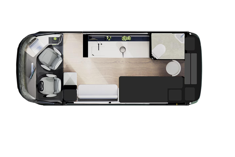 Ngoại trừ phần đầu xe AC Future eTH concept cố định, hai bên thân xe và phía sau xe thực chất là những vách ngăn có thể mở rộng ra được. Phần đuôi xe kéo giãn được tối đa 2,4 mét tạo thành phòng ngủ ấm cúng.