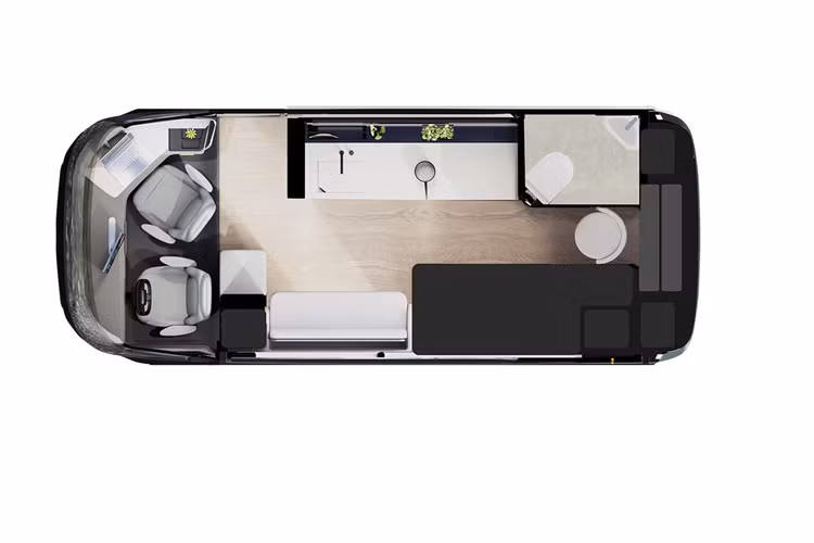 Ngoại trừ phần đầu xe AC Future eTH concept cố định, hai bên thân xe và phía sau xe thực chất là những vách ngăn có thể mở rộng ra được. Phần đuôi xe kéo giãn được tối đa 2,4 mét tạo thành phòng ngủ ấm cúng.