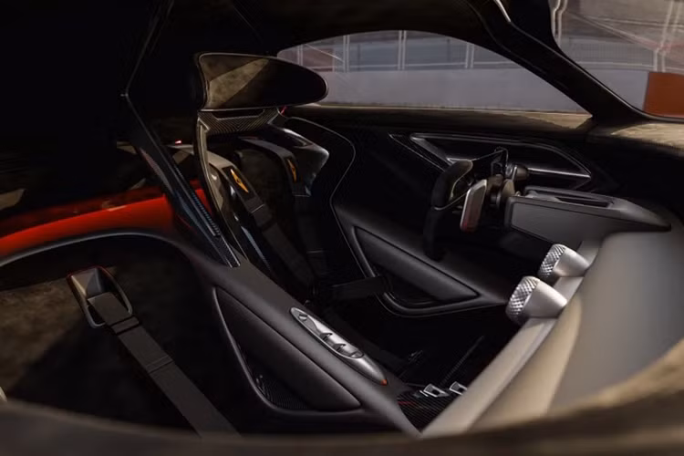 Xe chỉ được trang bị 1 chỗ ngồi với thiết kế ghế bucket seat bằng sợi carbon. Phân tách 2 phần khoang lái là khu vực tựa tay tích hợp các phím điều khiển tinh giản.