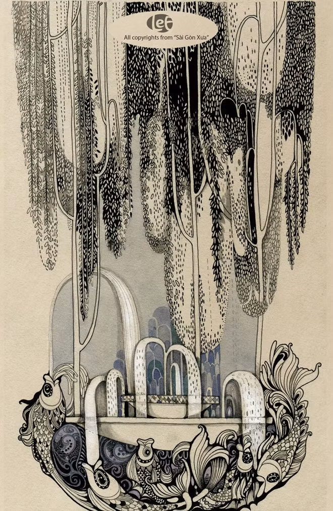 Bùng binh Cây liễu mỹ miều qua nét vẽ thần tiên.