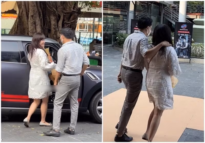 Nam diễn viên ga lăng mở cửa xe cho vợ. Ảnh: Phụ Nữ Pháp Luật.