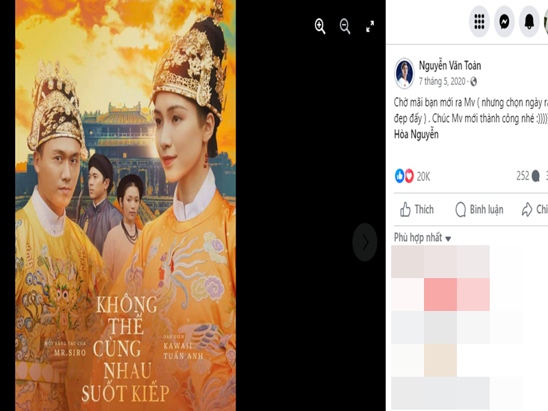 Văn Toàn ủng hộ các dự án âm nhạc của Hòa Minzy. Ảnh: FBNV.