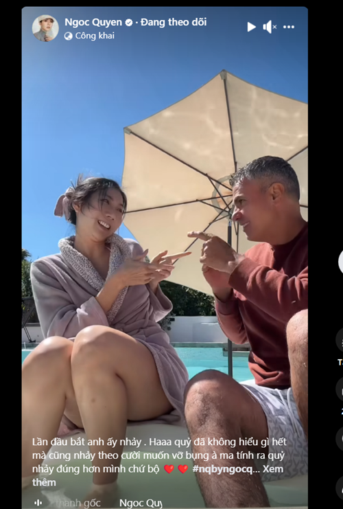Trên trang cá nhân, siêu mẫu Ngọc Quyên đăng tải clip cùng bạn trai Elias Radd nhảy múa.