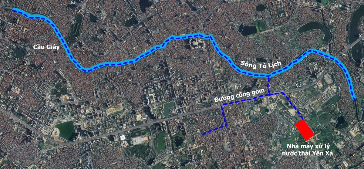 Sơ đồ hệ thống dẫn nước thải từ sông Tô Lịch về Nhà máy xử lý nước thải Yên Xá (Đồ họa: Ngọc Tân). Sau khi đi vào vận hành, dự án sẽ góp phần xử lý nước thải sinh hoạt của 7 quận, huyện: Hai Bà Trưng, Đống Đa, Ba Đình, Tây Hồ, Cầu Giấy, Hà Đông và Thanh Trì. Hà Nội cũng đặt kỳ vọng dự án sẽ làm "giải cứu" những con sông ô nhiễm của thủ đô bao gồm sông Tô Lịch, sông Lừ, sông Sét và một phần sông Nhuệ.