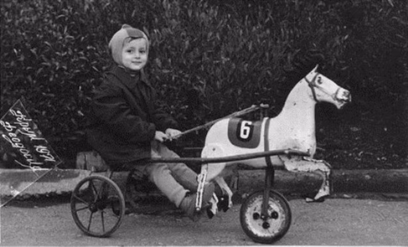 Một em nhỏ thích thú khi được đi “xe ngựa”.