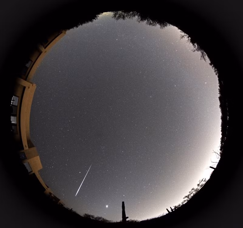 Mới đây, trận mưa sao băng Geminids đạt đỉnh vào đêm nay 14/12 rạng sáng ngày mai 15/12 theo giờ Việt Nam. Trận mưa sao băng đạt cực đỉnh vào khoảng lúc 2 giờ sáng. Hình ảnh do Eliot Herman đến từ Tucson, Arizona, Mỹ chụp được, Eliot cho biết chụp được hơn 100 vệt sao băng trong khoảng thời gian từ 2h30 tới 5h sáng 14/12, thời điểm ngắm sao băng Geminids đẹp nhất ở Mỹ. (Ảnh: Earth Sky)