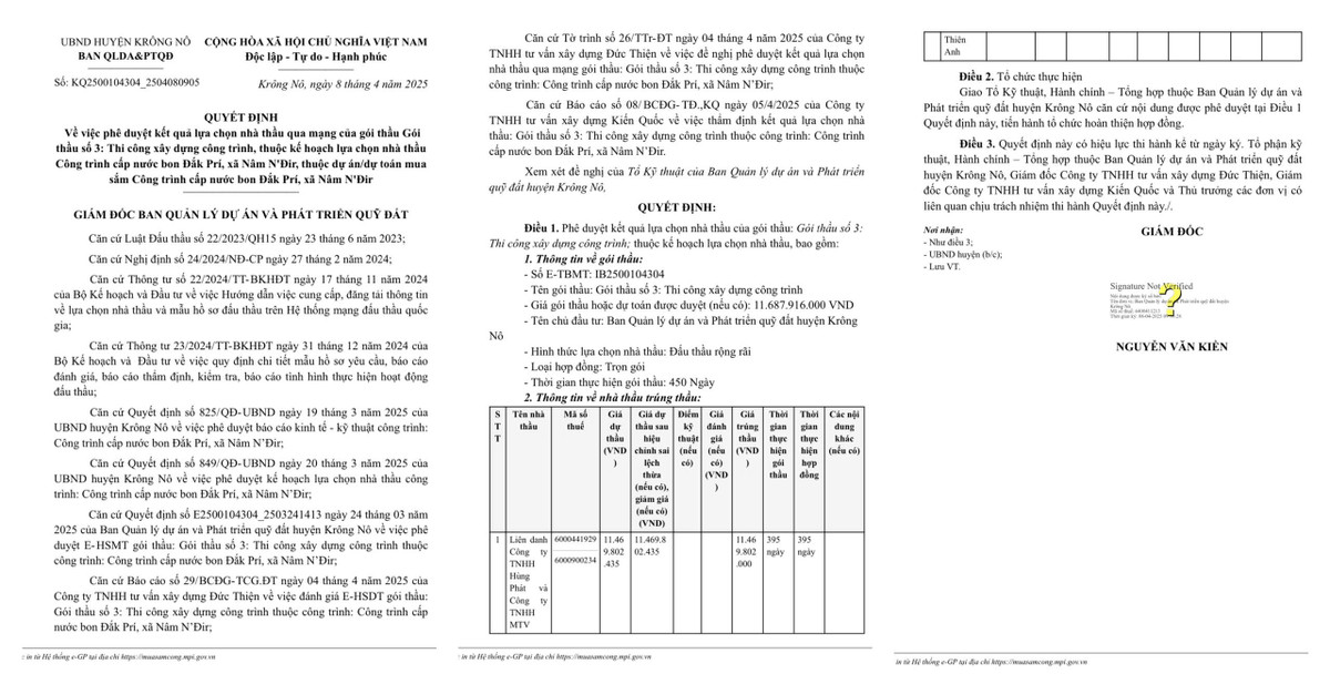 Dak Nong: Lo dien nha thau trung goi xay cong trinh cap nuoc bon Dak Pri