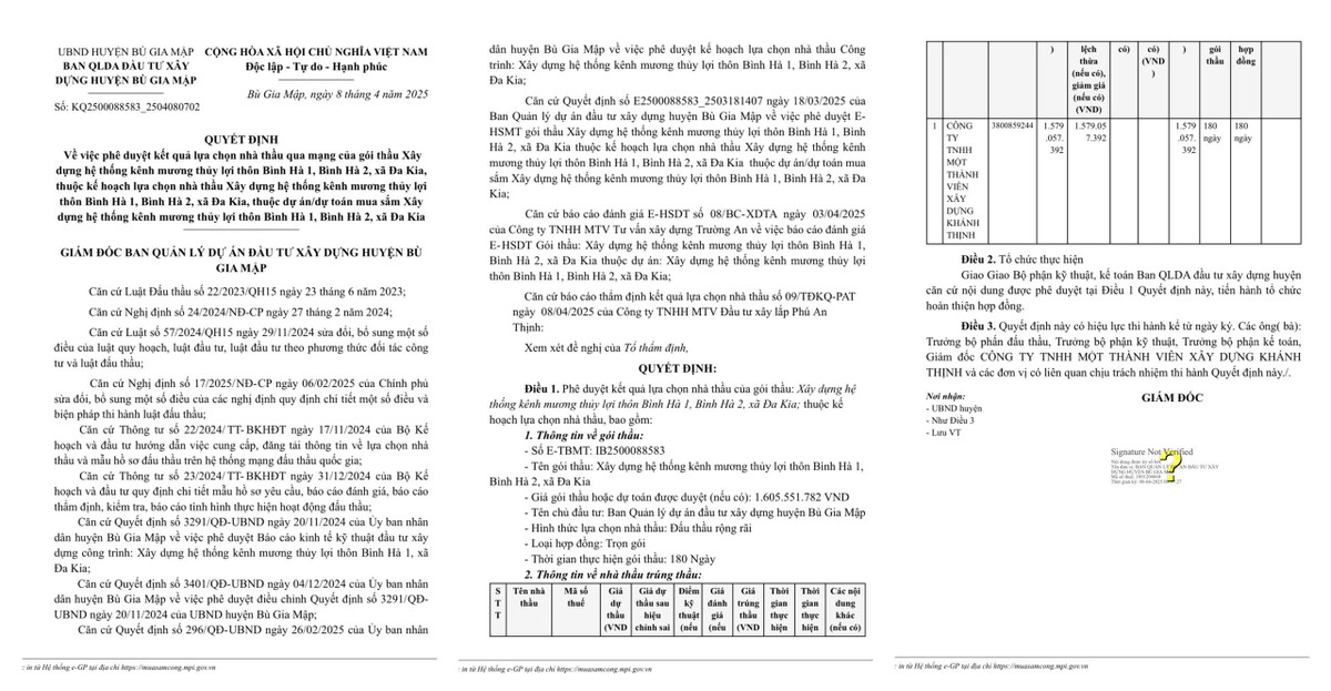 Binh Phuoc: Goi xay dung kenh thuy loi xa Da Kia da tim duoc nha thau