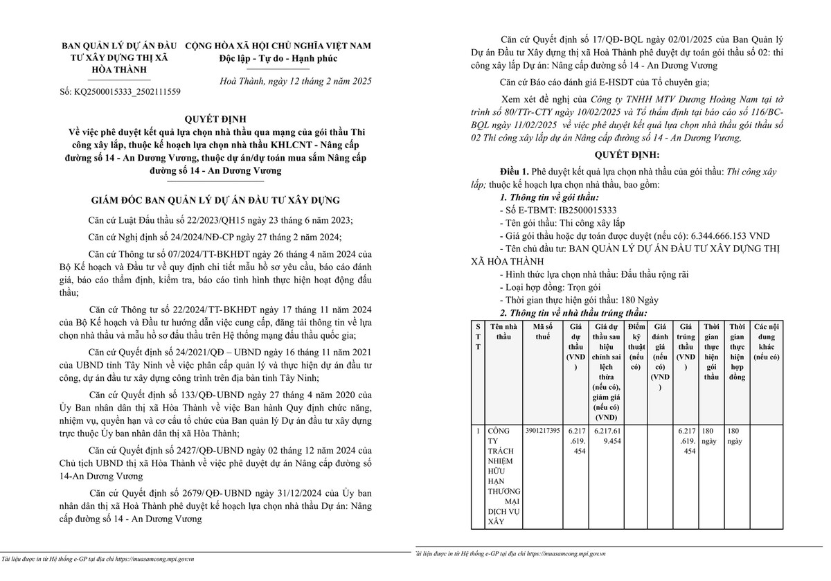 Tây Ninh: Gói thi công đường An Dương Vương về tay nhà thầu nào? Tay Ninh: Goi thi cong duong An Duong Vuong ve tay nha thau nao?