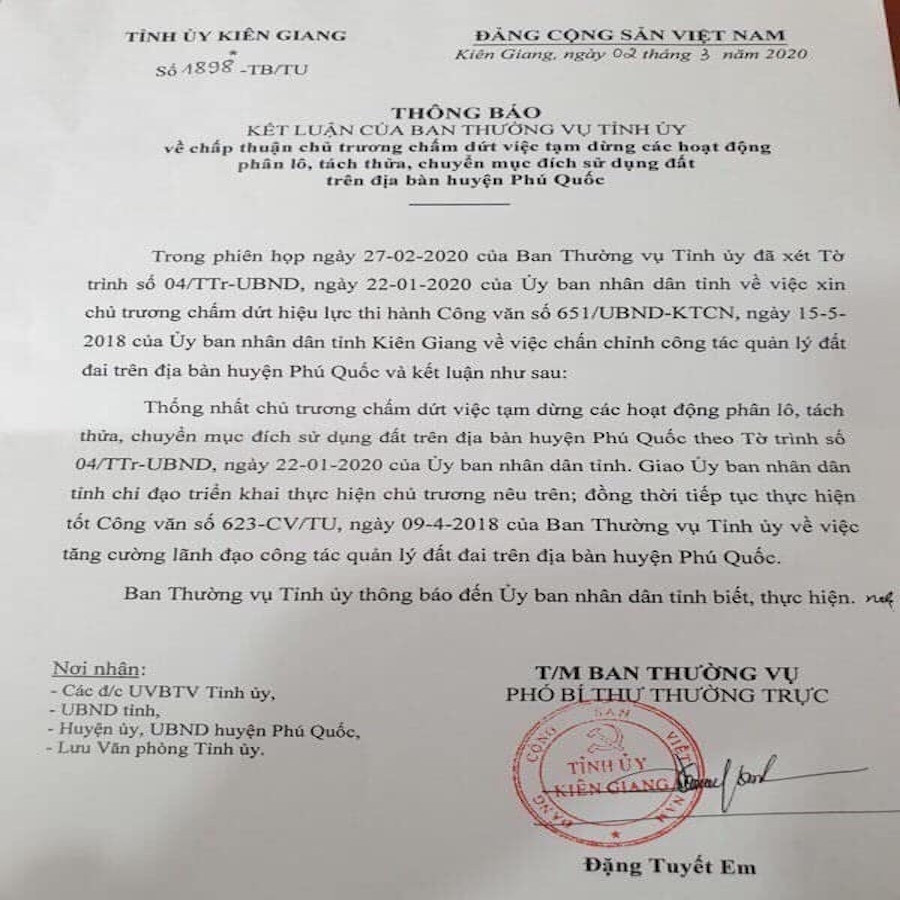 Bỏ 'lệnh' tạm dừng phân lô, tách thửa ở Phú Quốc Bo 'lenh' tam dung phan lo, tach thua o Phu Quoc