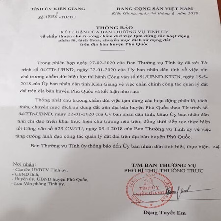 Bỏ 'lệnh' tạm dừng phân lô, tách thửa ở Phú Quốc Bo 'lenh' tam dung phan lo, tach thua o Phu Quoc