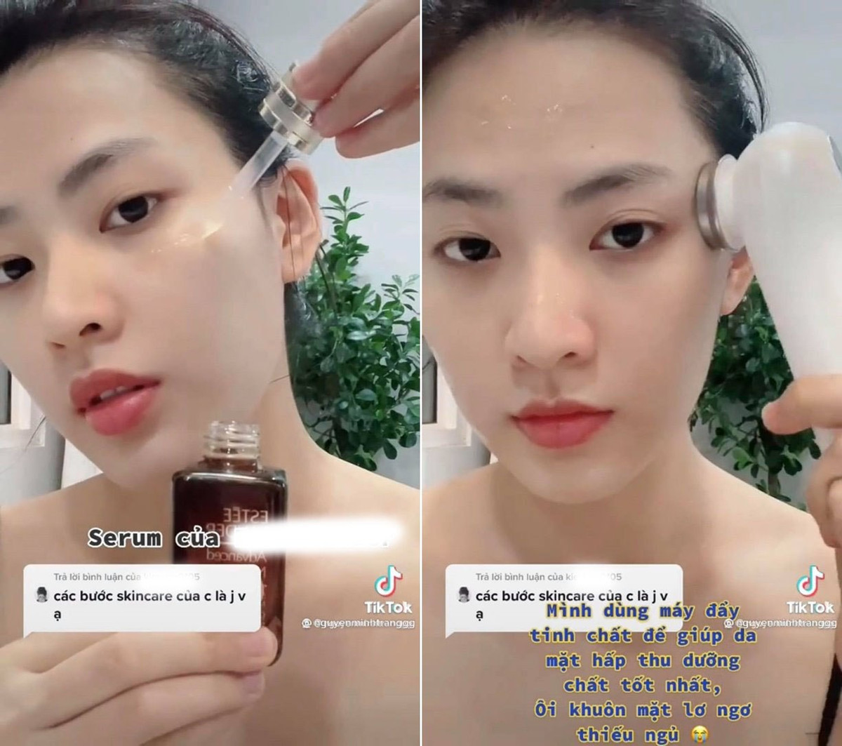 Quá trình skincare của "thần tiên tỷ tỷ" vẫn chưa kết thúc khi cô còn đầu tư thêm vài phút đi tinh chất serum cho da mặt. Đây là bước hầu như các celeb đều ưu tiên làm vì tính thẩm thấu sâu và hiệu quả của nó.