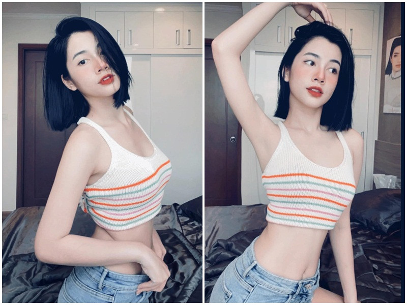 Đi kèm loạt ảnh khoe eo thon, top 15 Hoa hậu Việt Nam 2020 có status "thả thính": "Ánh mắt ta chạm nhau. Chỉ muốn ngắm anh lâu thật lâu".