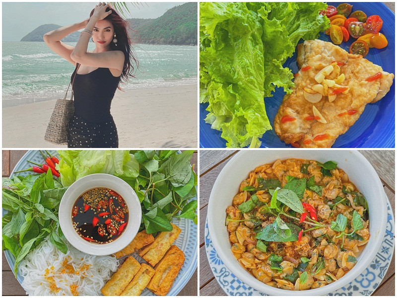 Hoa khôi Lan Khuê khoe thành quả nấu nướng cho gia đình.