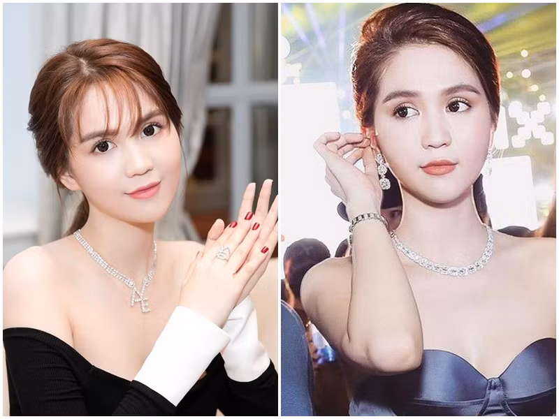 Vị tỷ phú tặng Ngọc Trinh nhiều món quà đắt tiền như bộ trang sức kim cương được đặt thiết kế riêng với chữ AYE (viết tắt Anh yêu em), một bộ trang sức kim cương bao gồm hoa tai, vòng cổ, đồng hồ. Trong chuyến đi Mỹ hồi cuối năm 2016, Ngọc Trinh khoe sắm hàng loạt món đồ đắt đỏ được cho là Hoàng Kiều tặng. Ảnh: Khám phá