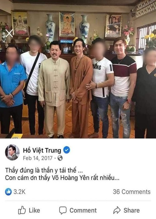 Giống Nhật Kim Anh, Hồ Việt Trung bị cũng vướng tin đồn từng PR cho ông Võ Hoàng Yên khi khẳng định ông Yên là "thần y tái thế" và gửi lời cảm ơn ông Yên vào năm 2017. Bị đào lại status, Hồ Việt Trung lên tiếng. Nam ca sĩ trả lời Thanh niên, lúc đó, anh thấy mọi người đi trị bệnh thì anh cũng dắt người nhà đi trị bệnh. Ảnh: Vietnamnet