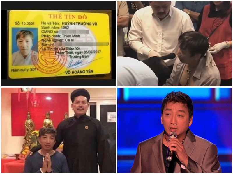 Ca sĩ Trường Vũ vướng nghi vấn lộ ảnh thẻ tín đồ, hình ảnh từng quỳ gối, chắp tay trước ông Võ Hoàng Yên và clip được ông Yên chữa bệnh. Trước nghi vấn có liên quan đến ông Yên, Trường Vũ không có bất kì phản hồi nào. Ảnh: Doanh nghiệp và tiếp thị