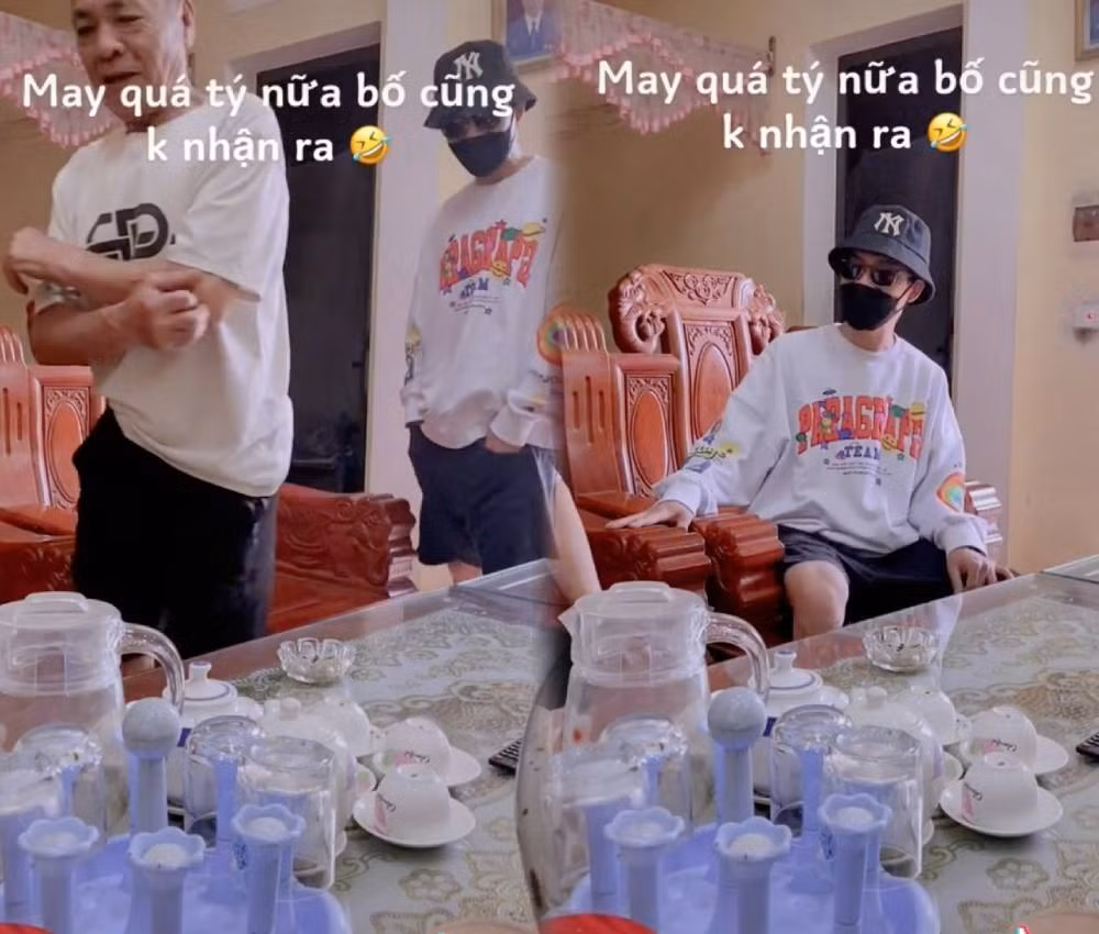 Lúc về, cậu đeo khẩu trang, đội mũ kín mít và tự giới thiệu là người quen lúc mẹ mở cổng. Thấy bố mẹ vẫn ngơ ngác chưa hiểu ra ai, chàng trai tiếp tục nhấn mạnh bản thân đã đến chơi nhà nhiều lần.