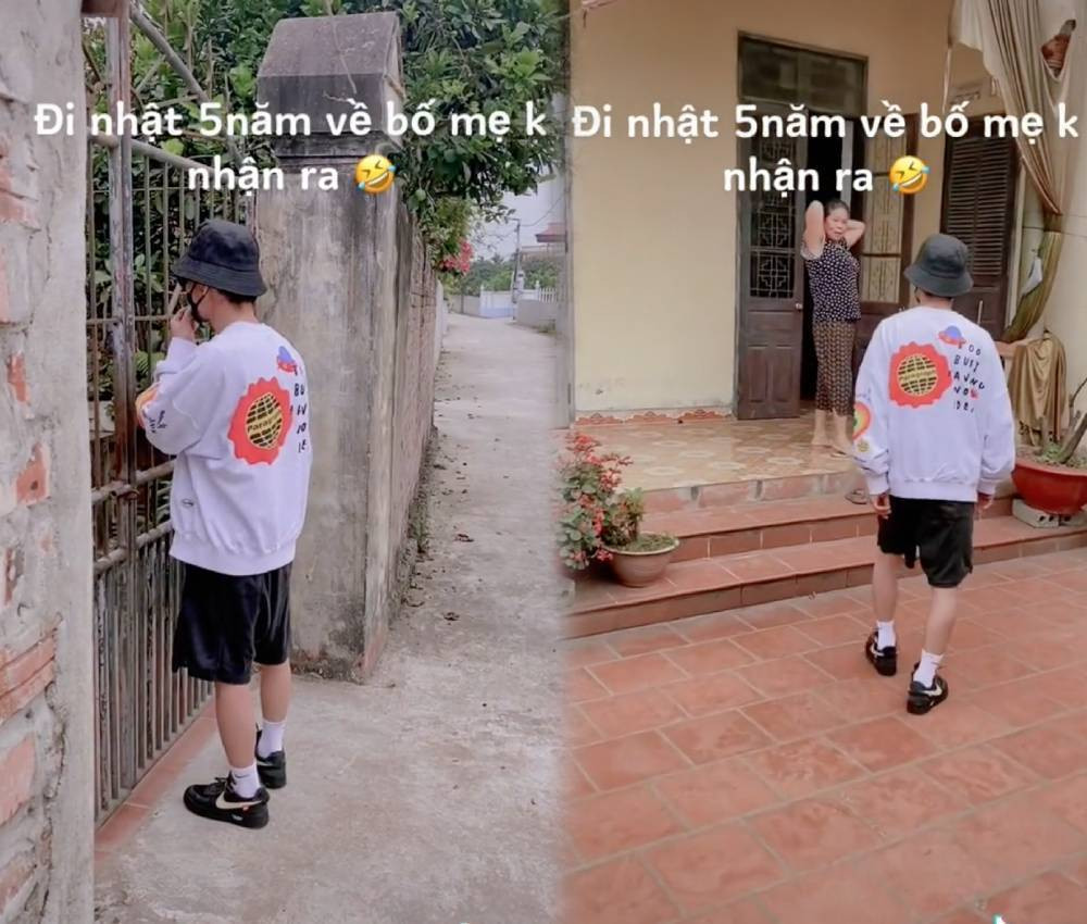 Trước đó trên MXH TikTok từng xuất hiện đoạn clip của một chàng trai đi Nhật trở về nhà sau 5 năm. Anh chàng này cũng trở về bí mật, không báo trước với bố mẹ.