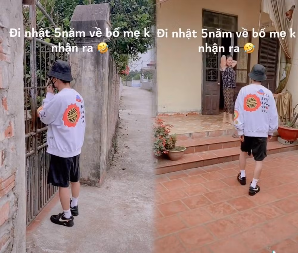 Trước đó trên MXH TikTok từng xuất hiện đoạn clip của một chàng trai đi Nhật trở về nhà sau 5 năm. Anh chàng này cũng trở về bí mật, không báo trước với bố mẹ.