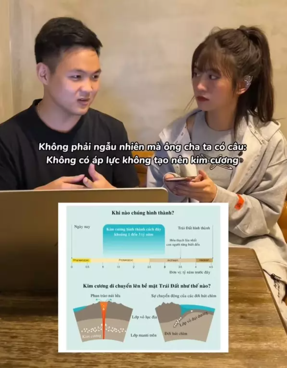 Nam sinh Bách khoa này cũng khẳng định than có thể tạo ra kim cương khi được Lê Bống hỏi.