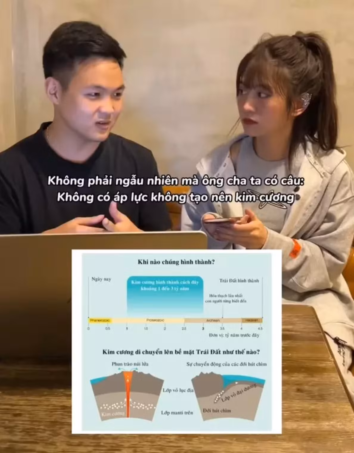 Nam sinh Bách khoa này cũng khẳng định than có thể tạo ra kim cương khi được Lê Bống hỏi.