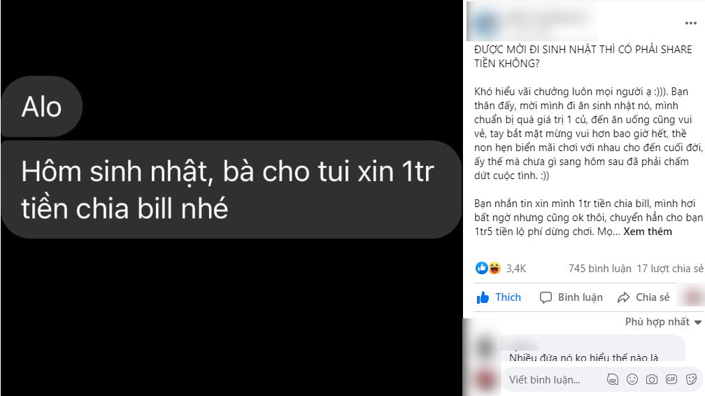 Mới đây, một cô gái chia sẻ về câu chuyện chia tiền ăn đi sinh nhật của mình. Ngay sau bài đăng, một loạt những ý kiến trái chiều đã xảy ra, bài viết thu hút về hàng nghìn lượt bình luận.