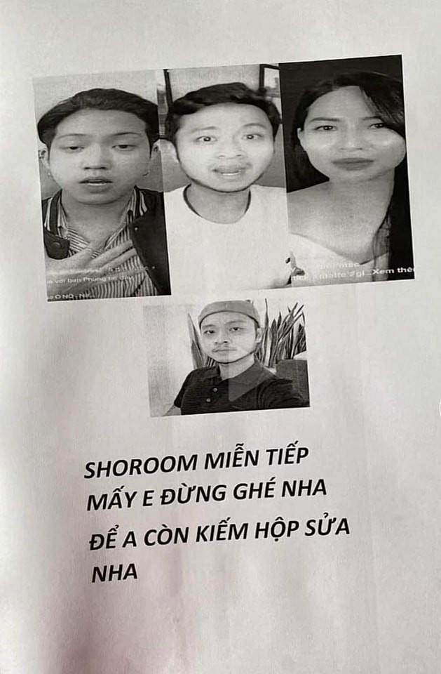 Ngoài tấm bảng thông báo trên, còn xuất hiện tờ giấy thông báo khác “miễn tiếp” với các 3 TikToker review như một động thái bảo vệ “chén cơm” của mình. Cụ thể, trên tờ thông báo này ghi: "showroom miễn tiếp mấy em đừng ghé nha để anh còn kiếm hộp sữa nha".