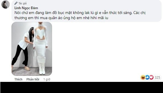 Cô nàng tiếp tục dưới phần bình luận: "Nói chứ em đang làm đồ bục mặt, không lắc lú gì em vẫn thức tới sáng. Các chị thương em thì mua quần áo ủng hộ em nhé! Hihi mãi iu".