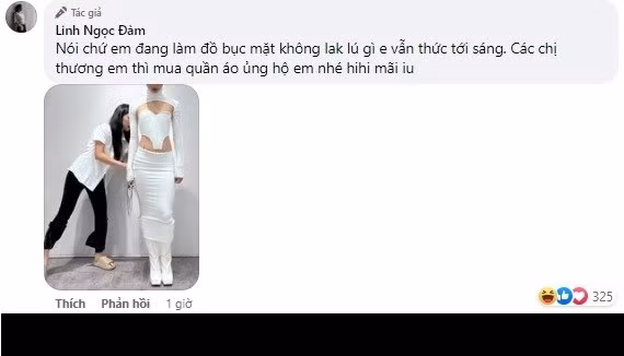 Cô nàng tiếp tục dưới phần bình luận: "Nói chứ em đang làm đồ bục mặt, không lắc lú gì em vẫn thức tới sáng. Các chị thương em thì mua quần áo ủng hộ em nhé! Hihi mãi iu".