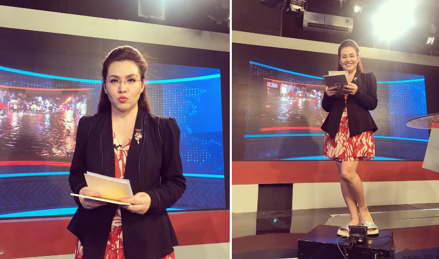 BTV Mộng Hoài từng đăng ảnh so sánh hình ảnh chỉn chu khi lên sóng và hậu trường đi dép lê giản dị.