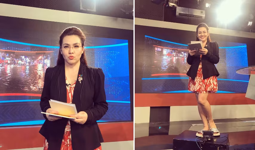 BTV Mộng Hoài từng đăng ảnh so sánh hình ảnh chỉn chu khi lên sóng và hậu trường đi dép lê giản dị.