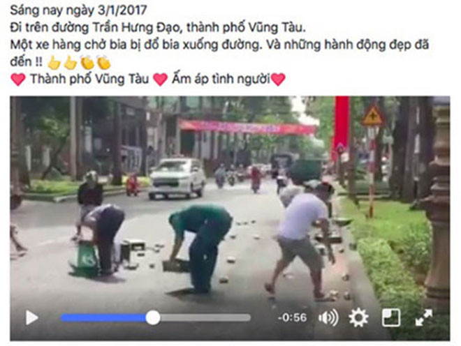 Trước đó cư dân mạng từng chú ý về đoạn clip ghi lại cảnh người dân Vũng Tài cùng nhau dừng xe gom bia giúp tài xế chở hàng.