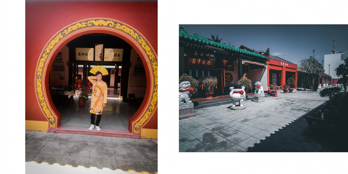 Ngoài sắc đỏ chủ đạo, những cổng vòng cung mềm mại, ô cửa gỗ,… được sắp xếp một cách hài hòa tạo nên không gian thích hợp cho những bức ảnh mang hơi hướng hoài niệm. Ảnh: Harry Phan