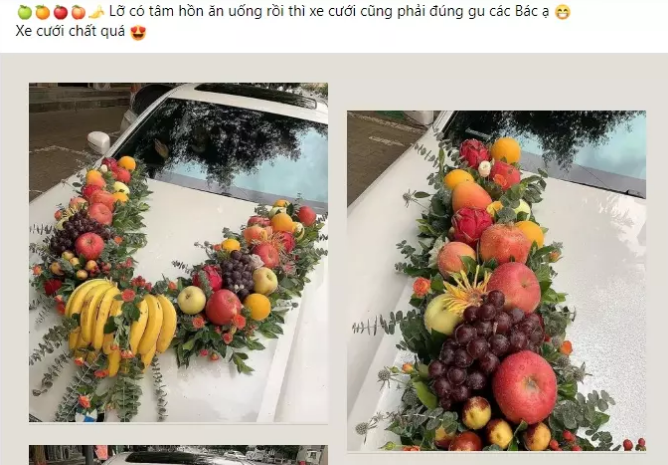 Mới đây, cư dân mạng không ngừng chia sẻ hình ảnh một chiếc xe hoa được trang trí bằng hoa quả khiến nhiều người không khỏi thích thú.