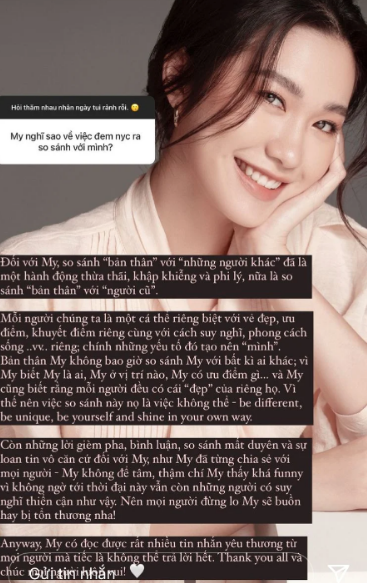 Trong một lần hỏi đáp trên trang cá nhân Instagram, Doãn Hải My đã có chia sẻ khá dài về vấn đề liên quan đến tình cũ của bạn trai gây chú ý.