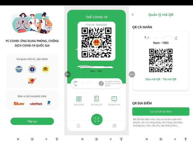 Tính đến thời điểm hiện nay, PC-COVID cung cấp cho người dùng các tính năng chính như: cấp, quản lý mã QR cá nhân và địa điểm; quét mã QR; ẩn, hiện thông tin mã QR; khai báo y tế; khai báo di chuyển nội địa; phản ánh của người dân; thông tin tiêm vaccine, thông tin xét nghiệm.