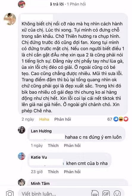 Và cuối cùng, người này còn kết luật: “Nết TikTok thì giả nai, giả hiền, ở ngoài thì chảnh. Xin phép chê nha!”