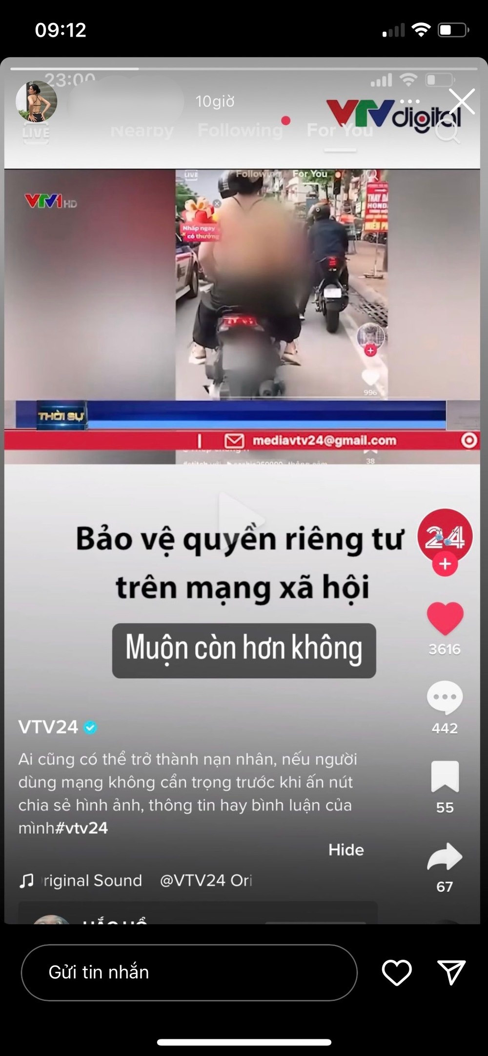 Cô gái chia sẻ bản tin lên trang cá nhân với dòng trạng thái: "Muộn còn hơn không". Có lẽ, cô đã cảm thấy được đồng cảm, thấu hiểu và VTV đã nói lên tiếng lòng của cô trong suốt thời gian qua. Ảnh: Chụp màn hình