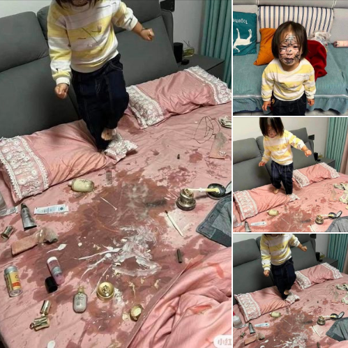 Mới đây những hình ảnh được một bà mẹ chia sẻ lên MXH về cảnh tượng con gái lấy hết mỹ phẩm để phá phách khiến cư dân mạng dở khóc dở cười.