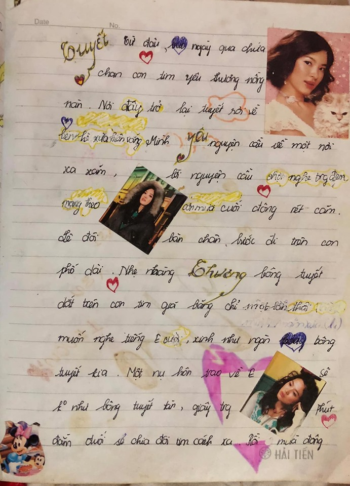 Sau trang tự bạch là trang dùng để chép lời bài hát yêu thích, đồng thời thế hệ thời đó còn tỉ mỉ vẽ, dán ảnh, tô chữ để trang bài hát được đẹp nhất có thể.