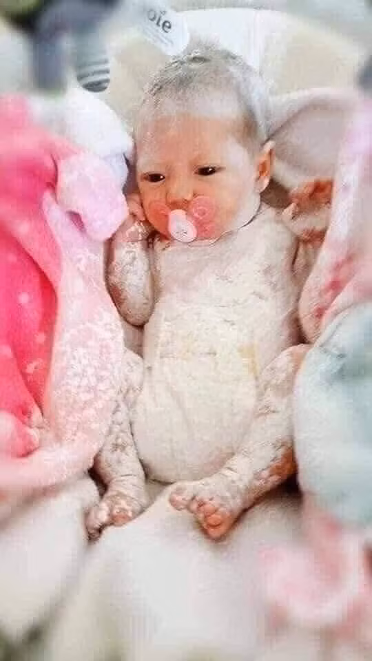 Theo những hình ảnh được đính kèm, cô chị trông em rất nghiêm túc đến mức dùng hộp phấn rôm bôi trát lên người cho em từ đầu tới chân. Trong khi đó, em bé thì mặt chẳng thể hiện chút cảm xúc nào, nằm im ngậm ti giả trong nôi.