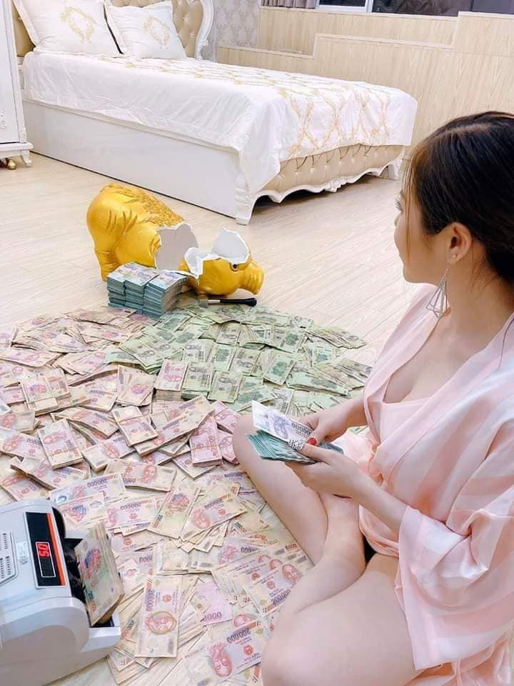 Phủ nhận việc chiêu trò để câu like, Nguyễn Thị Ánh Ngọc (SN 1988, sống tại Tp.HCM) chủ nhân những bức ảnh trên cho biết đó là số tiền mà cô cùng chồng cùng tiết kiệm. Con lợn khá to cùng với việc tiền hoàn toàn là polime nên việc vẫn phẳng phiu là bình thường.