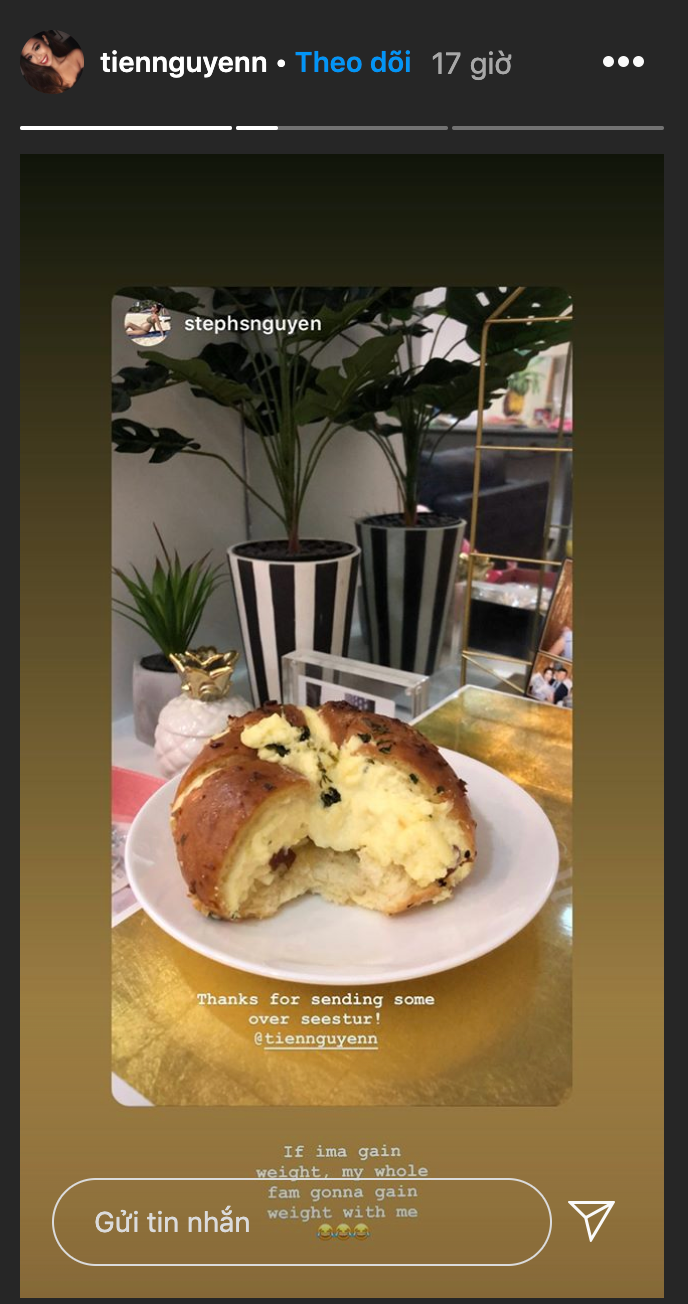 Sau khi về nhà, Tiên Nguyễn được bạn bè, người thân gửi rất nhiều đồ ăn để tẩm bổ.