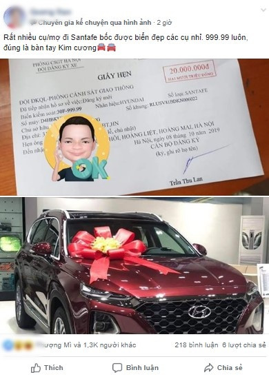 Mới đây, hình ảnh của một chiếc Santa Fe may mắn trúng được biển số xe ngũ quý 9 được chia sẻ trên MXH đã thu hút hàng nghìn lượt bày tỏ cảm xúc.