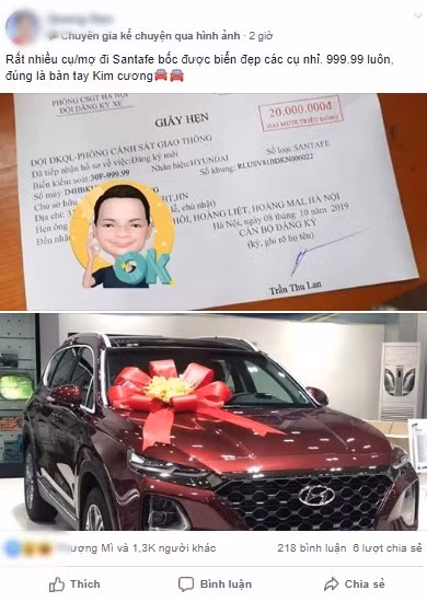 Mới đây, hình ảnh của một chiếc Santa Fe may mắn trúng được biển số xe ngũ quý 9 được chia sẻ trên MXH đã thu hút hàng nghìn lượt bày tỏ cảm xúc.