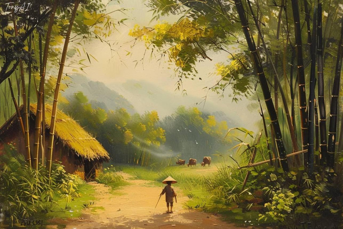 Lũy tre làng mỗi chiều đung đưa hát cùng làn gió...