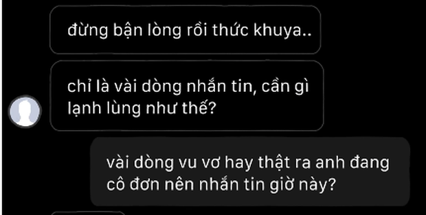 Chẳng qua anh rảnh rỗi và cô đơn nên mới nhắn tin giờ này chứ gì?