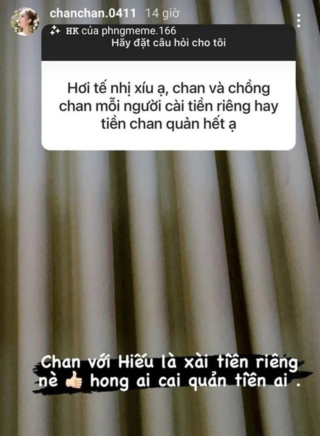 Nhiều người đã nhớ lại ngày xưa, có một lần trên story của mình, Xoài Non từng chia sẻ cô và chồng có sự tách biệt về kinh tế chứ không phụ thuộc vào nhau.