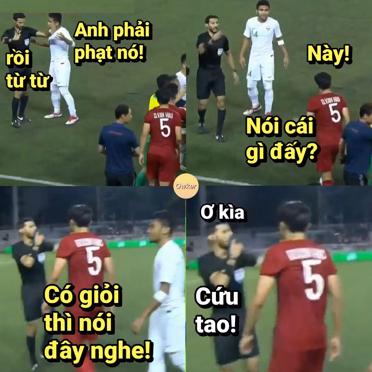 "Ông trời" Văn Hậu cũng không kém phần đầu gấu khi lao ra đòi "chiến" luôn cả trọng tài.